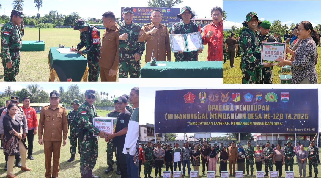 Tutup TMMD ke-128, Kodim 1302 Minahasa Serahkan Proyek Infrastruktur Desa