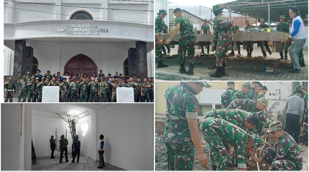 Kodim 1302/Minahasa Kerahkan Personel Bantu Renovasi Gereja Rosa Delima