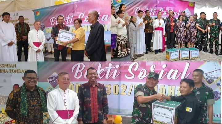 Kodim 1302/Minahasa Salurkan Bansos Sembako untuk Jemaat Paroki Sta. Rosa De Lima Tondano