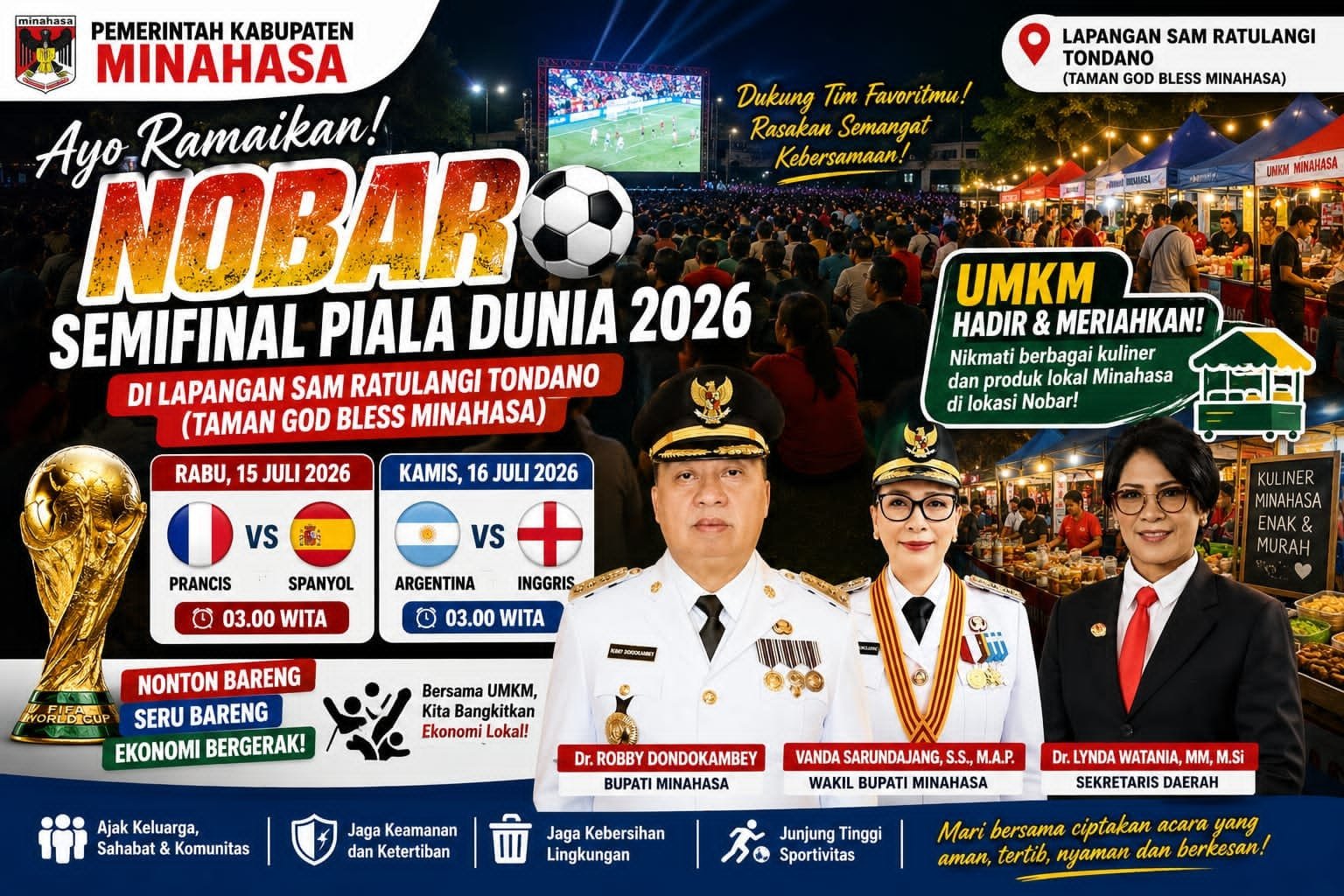 Gairahkan UMKM, Pemkab Minahasa Gelar Nobar Semifinal Piala Dunia di Taman God Bless