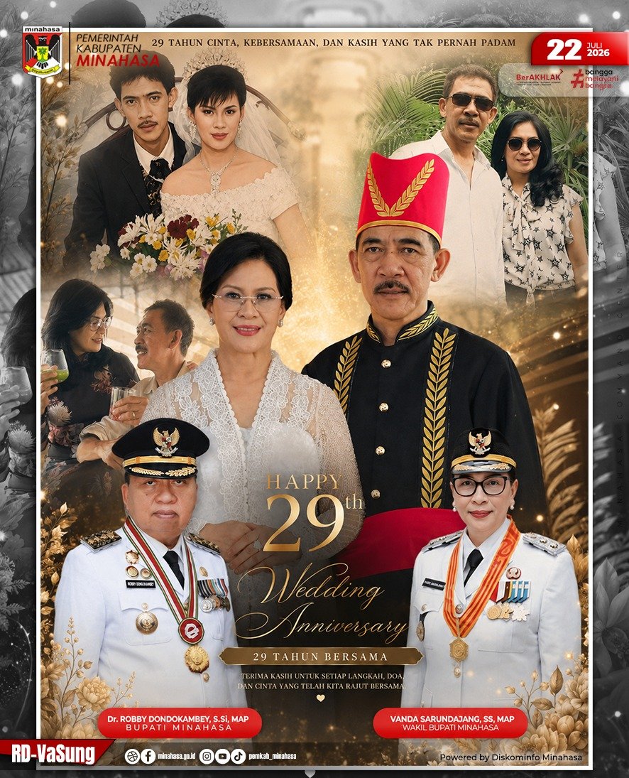Bupati dan Wakil Bupati Minahasa Ucapkan Selamat HUT Pernikahan ke-29 untuk Sekda Dr. Lynda Watania
