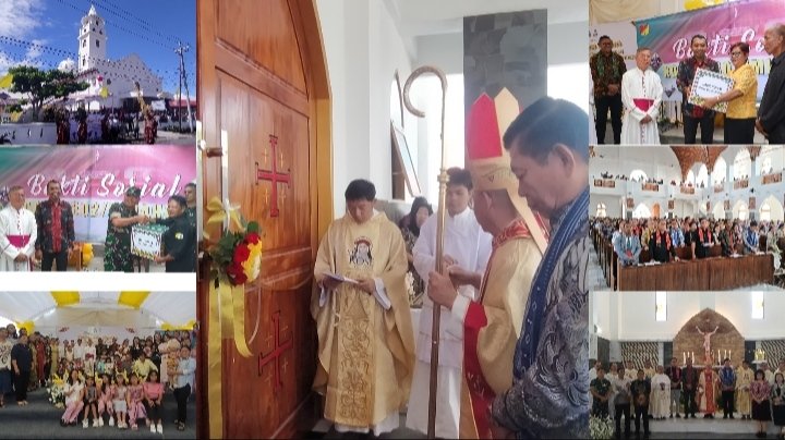Peresmian Gereja Paroki Santa Rosa Delima, Kodim 1302/Minahasa Salurkan Bingkisan Sembako untuk Umat